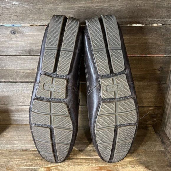 Mens Clarks Marksman Dark Brown Leather Slip On Loafers Shoes Size 12 M GUC‎
